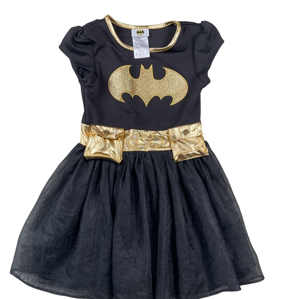 Batman Girls Costume Dress Black Gold Glitter Tutu Superhero Child Small 4-6 - Picture 1 of 7
